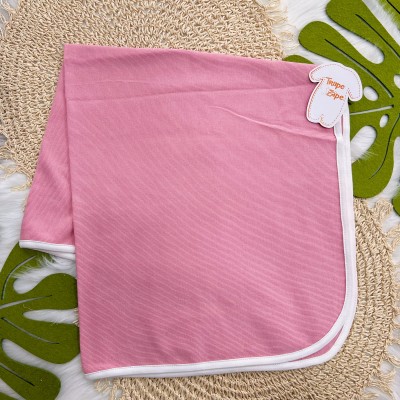 Saída de Maternidade Tricotil (Tricot 100% Algodão) - Rose com Flores Bordadas